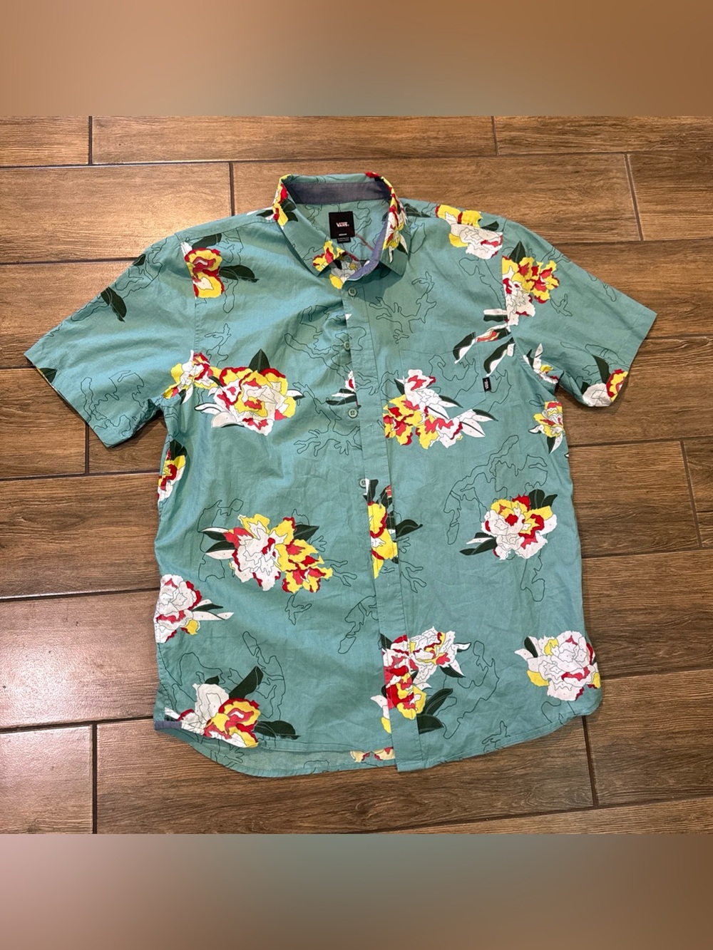 Vans Shirt Mens Medium Classic Fit Green Floral All Over Print
